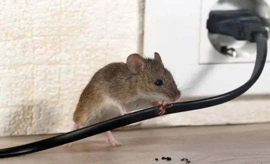 une souris sur un câble électrique